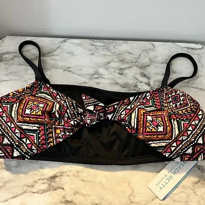 Beach Betty By Miracle Brands Black Aztec Bikini Top Size Large - Image 1 of 4
