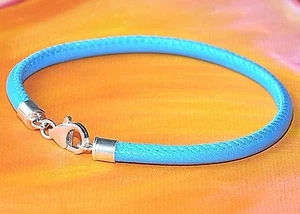 Mens / Ladies light blue nappa leather & sterling silver bracelet - Lyme Bay Art - Picture 1 of 3