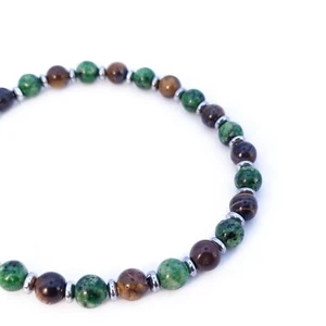 Bracciale da Uomo con Occhio di Tigre Agata Verde Braccialetto Pietre Dure - Foto 1 di 6