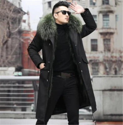 Men's Fox Fur Lining Real Fox Fur Collar Jackets Coats Parka Overcoat Warm - Image 1 of 4