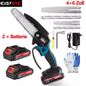 Akku Kettensäge 4+6 Zoll Mini Elektro Kettensägen Handkettensäge Mit 2 Akku DE - Bild 1 von 13