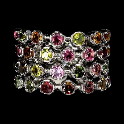 925 Anello Argento Sterling Rotondo Tormalina Naturale Gemma Gioielli Taglia - Immagine 1 di 4