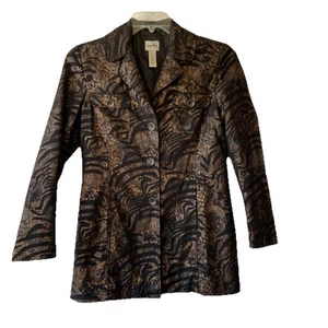 Chico's Deep Velvet Like Blk And Gold Jacket Size 0 Button Front - Bild 1 von 8