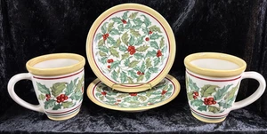 Longaberger American Holly 2 Lunch Plates & 2 Mugs Holiday Christmas~~4 Pcs - Picture 1 of 5