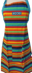 NEU OHNE ETIKETT MEHRFARBIG GESTREIFT REGENBOGEN KÜCHENSCHÜRZE 100 % BAUMWOLLE - Bild 1 von 6