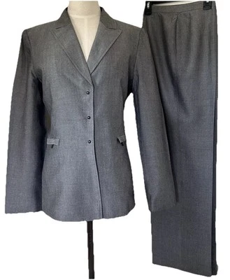 Tahari ASL Women’s 8 Gray Pants Suit Two Piece Set Snap Front Modern - Image 1 of 4