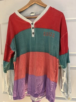 Vintage 80's 90's GUESS 3 Button Long Sleeve Shirt Embroidered One Size Y2K - Image 1 of 4
