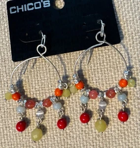 Chico's Orange, Pink, Yellow Opalescent, Red Multicolor Pierce Earrings 1.5” - Picture 1 of 2