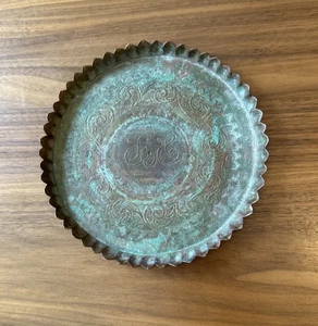 Antikes angelaufenes Silber Wirbel Messing Schmuck Display gewelltes Tablett rund - Bild 1 von 13