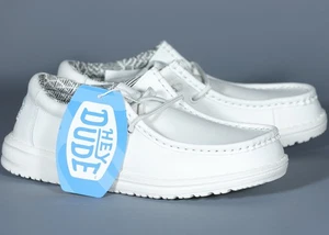 Scarpe da ragazzo HEY DUDE WALLY YOUTH MONO PELLE BIANCA leggere slip on taglia YT5 - Foto 1 di 3