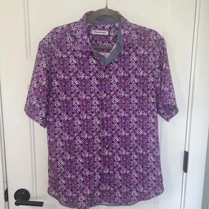 Camisa Tommy Bahama Abotonada Para Hombres Mediana IslandZone Informal Púrpura Seda Coolmax - Imagen 1 de 6