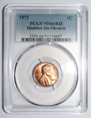 1972 Lincoln Cent Double Die Anverse PCGS MS 66 RD FS101 - Imagem 1 de 3