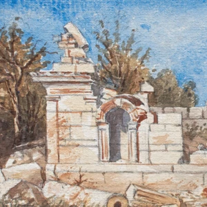 Termessos antigua ruina acuarela pluma monograma desconocido siglo XIX - Imagen 1 de 4
