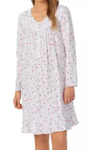 Nwt $64 Eileen West White/Pink 100% COTTON KNIT Long Sleeve Short Nightgown XL - Picture 1 of 6