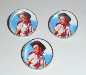 "Adorables Botones Pinup Vaquera (3) Base Plateada Acrílico Cúpula de Burbuja Top 3/4" - Imagen 1 de 3