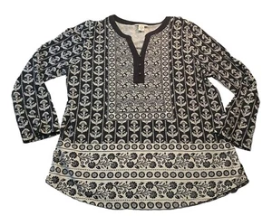 Black & White OX Plus Floral Filligree Print Boho Tunic Shirt Top - Picture 1 of 8
