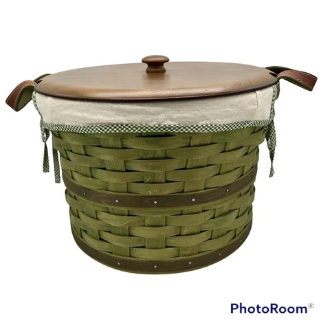 New Longaberger 2005 Medium Bushel 12x8” Basket Protector Liner Lid Sage Green Cover