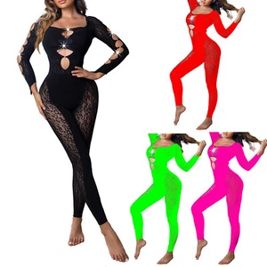 Mujer Mono Carnavales Mono Carnaval Brillante Ropa de club nocturno de una pieza Ver a través - Imagen 1 de 43