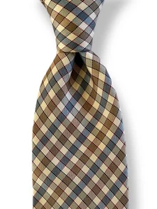 Paul Stuart Mens Tie Check Gingham Beige Cream Blue Burgundy Necktie Italy - Picture 1 of 13