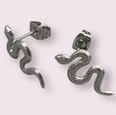 Orecchini femminili serpenti snake color argento chiusura farfalla acciaio inox. - Immagine 1 di 4