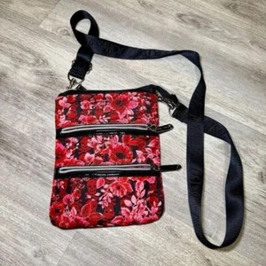 Betsey Johnson Crossbody Handbag Pink Flowers and Skulls Zippers on the Outside. - Picture 1 of 6