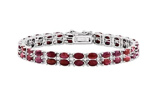 Bracciale Tennis Rubino e Zaffiro 18,65 ct Taglio Ovale Rosso Rubino e Zaffiro 14K Oro Bianco su Argento - Foto 1 di 3