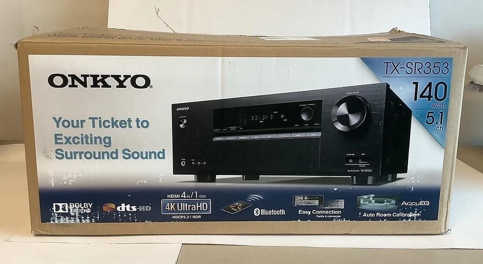 Onkyo TX-SR353 5.1 Channel 700W 4K HD Home Theater AV Receiver Black NO REMOTE - Image 1 of 4