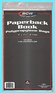 100 BCW PAPERBACK BOOK 2 MIL BAGS 5 x 7-3/8 inches Storage Archival Covers Flap
