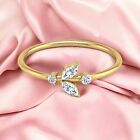 Moissanite Leaf Design Ring in Solid 14k Gold 4 Stone Delicate Stackable Ring