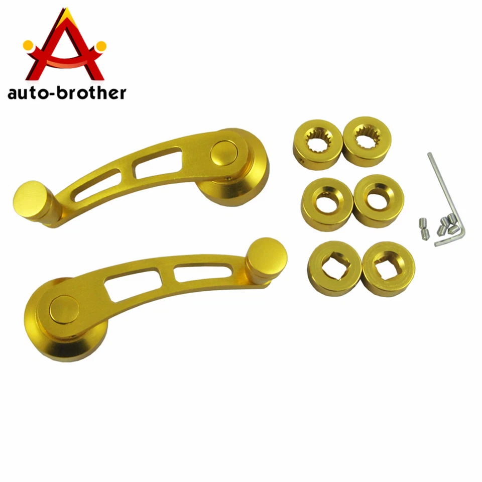 Bobinadora de ventana de coche dorada universal manivela de vidrio perillas de aluminio metal 2 piezas Foto 1 de 4
