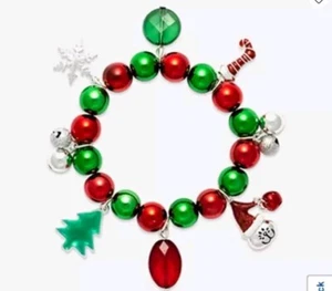 Mixit Holiday Christmas Santa Beaded Stretch Glass Festive Winter Charm Bracelet - Picture 1 of 5