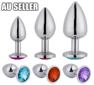 New Metal Tear Drop Butt Plugs 3 Sizes Silver Crystal Jewel Sex Anal Plug  - image 1 of 4