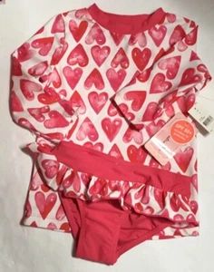 Girls 2pc FLOATIMINI HEARTS ❤️ DESIGN Rashguard SWIM SET SZ 5 Ruffle Bottom NWT - Picture 1 of 6