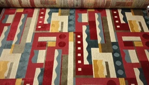 CLARENCE HOUSE ELLINGTON RED GEOMETRIC ABSTRACT LINEN VELVET FABRIC BY THE YARD - Picture 1 of 6