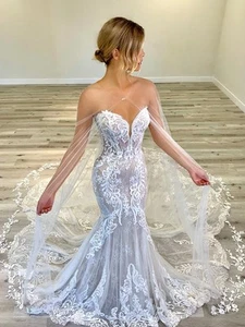 Enzoani Elysee Marguerite Bridal Wedding Cape Ivory Lace Tulle Size 14 - Picture 1 of 11