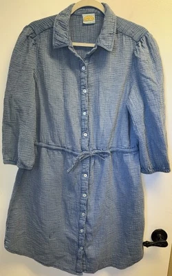 Vestido Camisa C&C California Grande Marie Doble Algodón Gasa Azul Abotonado Foto 1 de 4