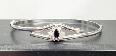 Brazalete antiguo oro blanco 750 18k zafiro oscuro 6 3/4" 2,7 mm 10,22 g Foto 1 de 4