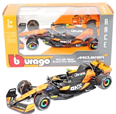 Modelo de juguete Bburago McLaren MCL38 Fórmula 1 Temporada 2024 Lando Norris escala 4 1:43 Foto 1 de 4