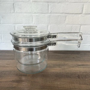 Vintage 3 Piece Set Pyrex Glass Flameware Double Boiler #6283 1 1/2 Qt Clear - Picture 1 of 20