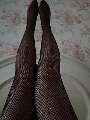 Medias pantimedias sexy de red negra góticas brillantes de cristal colorido Foto 1 de 4