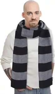 Scarf for Men,Black and Gray Striped Mens Scarf Winter Halloween Costume - Picture 1 of 6
