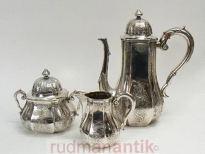 prächtiges 3-teiliges KAFFEESERVICE massiv SILBER 800 SCHLEISSNER HANAU um 1900 - Bild 1 von 1