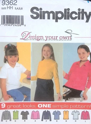 Pulôver infantil Simplicity padrão de costura 9362 meninas tamanho 3-6 variação de malha - Imagem 1 de 4