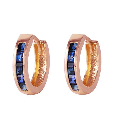 1.3 CTW 14K Solid Rose Gold Hoop Earrings Natural Sapphire - Image 1 of 4