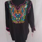 Boho Women's Top Embroidered Wearable Art Hippie Festival Mexican Artsy 70s Sz L