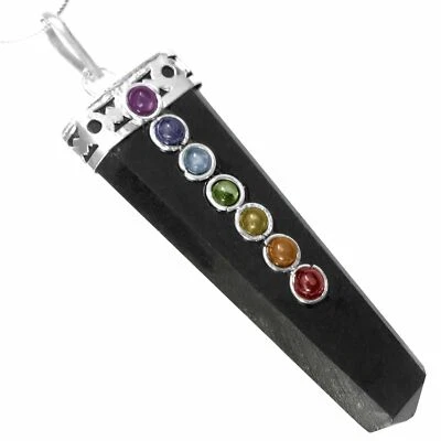 Pingente de chakra de cristal turmalina preta colar de prata esterlina Reiki CARREGADO - Imagem 1 de 4