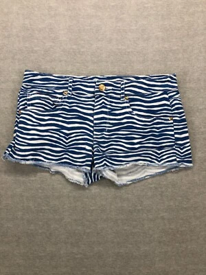 Shorts jeans feminino Michael Kors corte elástico tamanho 2 azul branco listra zebra - Imagem 1 de 4