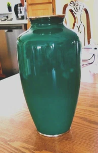 Vintage Japanese Jade Green Wireless Cloisinee Silver Trim 10 Inch Vase - Picture 1 of 6