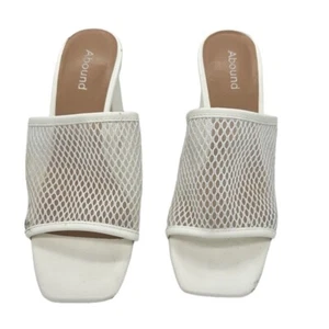 Abound offene Zehenpartie weiße Mesh-Pantoletten Sandalen 2,5-Zoll-Absatz Damengröße 6,5 LESEN - Bild 1 von 9