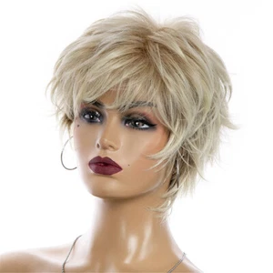 Fashion Women's Wig Short Blonde Mix Curly Ladies Hair Wig Full Wigs+Wig cap - Picture 1 of 7